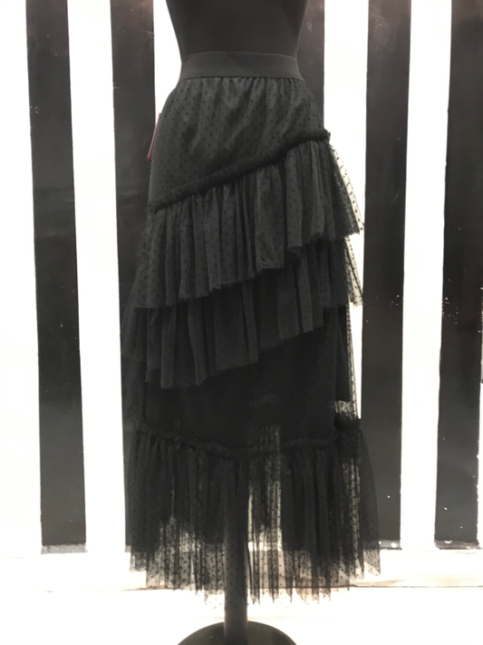 Falda midi asimetrica tul negra