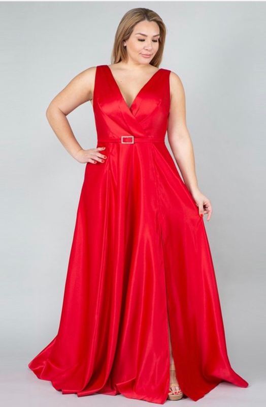 Vestido Rojo largo con cinturón
