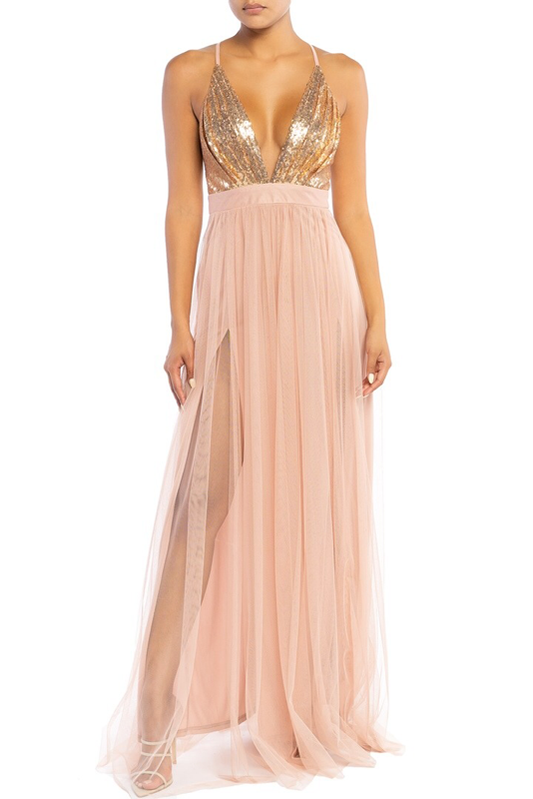 Vestido largo rose gold