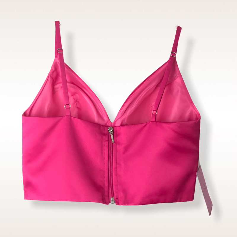 Crop top escote V fucsia
