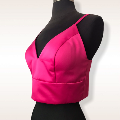 Crop top escote V fucsia