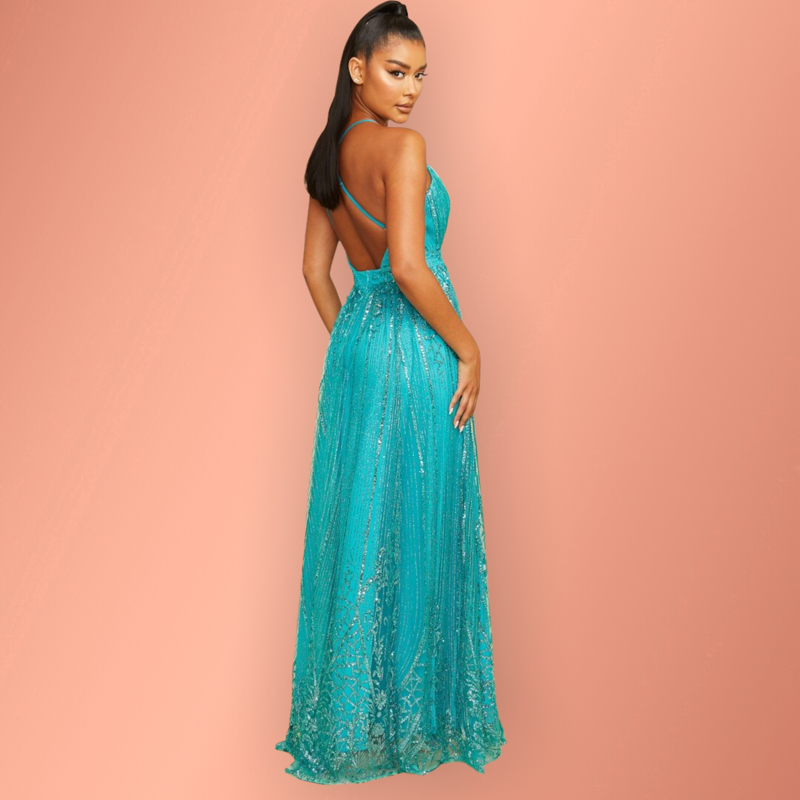 Vestido Turquesa  brillos