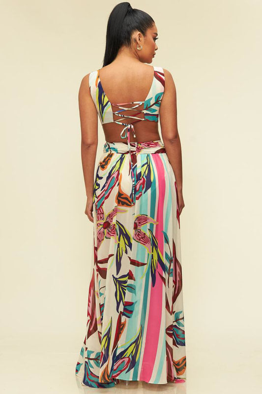 Vestido Largo cut off multi color  crema