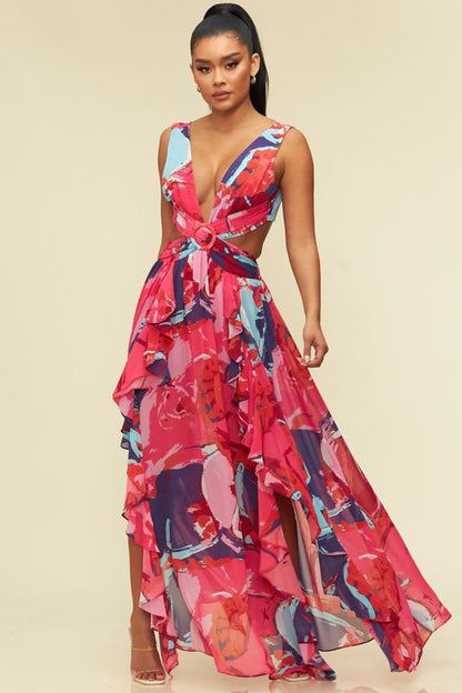 Vestido Largo cut off multi color  Rosa Azul