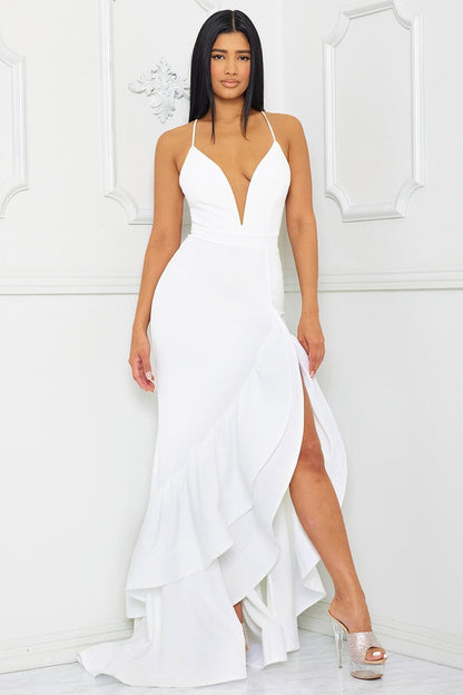 VESTIDO LARGO ESCAROLA BLANCO